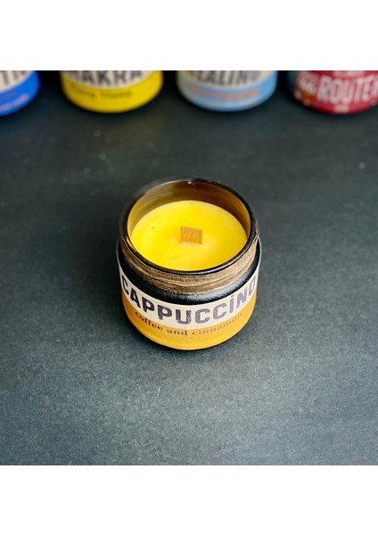 Cappuccino: Özel Tasarım Kavanoz Kahve ve Tarçın Kokulu Mum, 250 gr Doğal Vegan Soya Wax Mumu. fiyatları