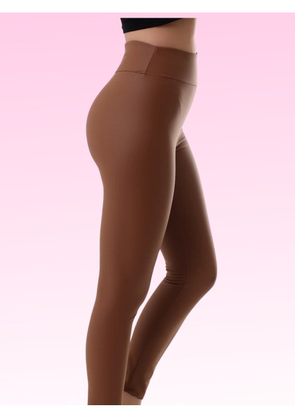 Toparlayıcı Polarlı Kışlık Deri Tayt Taba Belden Kaymaz Yüksek Bel fiyatları