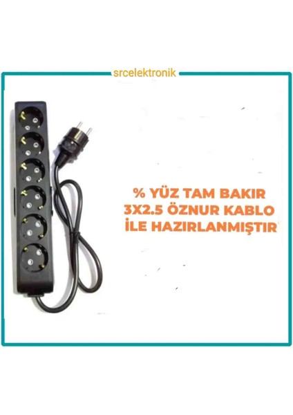 Multi-Let 6 Lı 3x2.5 Öznur Kablo Tam Bakır (18 ile 40 Metre Arası) Topraklı Çocuk Korumalı Uzatma Grup Priz ( 3x2.5 Ttr Öznur Kablo Tam Bakır) Ttr Kablo