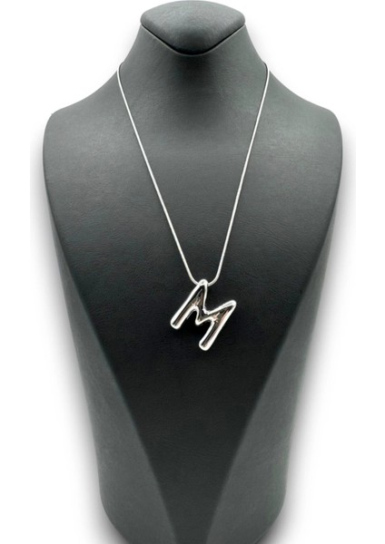 Yeni Sezon Ithal Seri Balon Tasarım Gümüş Renk M Harfi 45 cm Çelik Kadın Kolye