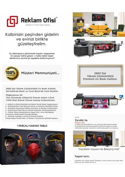 3 Maymun, Üç Maymun Modern Premium Kanvas Tablo