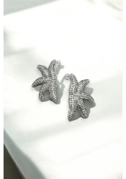 Premium Seri Ithal Zirkon Taş Kaplama Deniz Yıldızı Model Kararmayan Şık Tasarım Kadın Küpe