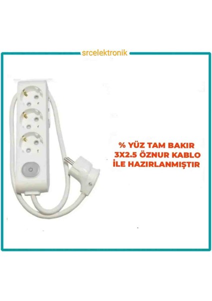 Multi-Let 3 Lü 3x2.5 Öznur Kablo Tam Bakır (1 ile 15 Metre Arası) Anahtarlı Topraklı Çocuk Korumalı Uzatma Grup Priz ( 3x2.5 Ttr Öznur Kablo Tam Bakır) Ttr Kablo