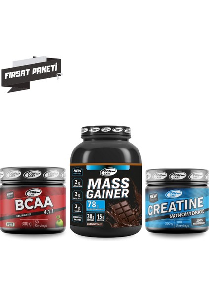 Mass Gainer 3000 gr Çikolatalı - BCAA 300 gr - Creatine 300 gr