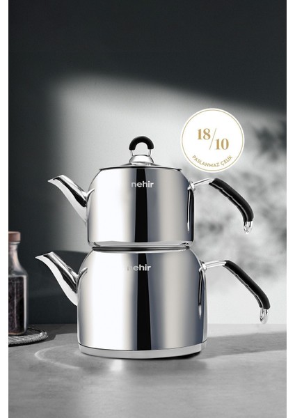 2 - 2,99 L Modern Maxi Büyük Boy Paslanmaz Çelik 1.6-2.5 Lt. Çaydanlık Takımı Gümüş Paslanmaz Çelik
