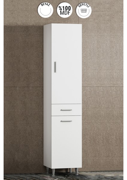 Banyo Boy Dolabı Çamaşır Sepetli 35 cm Mdf