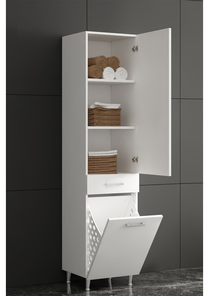 Banyo Boy Dolabı Çamaşır Sepetli 35 cm Mdf