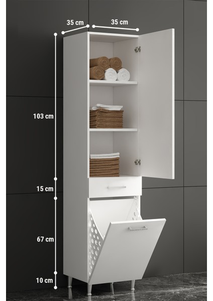 Banyo Boy Dolabı Çamaşır Sepetli 35 cm Mdf