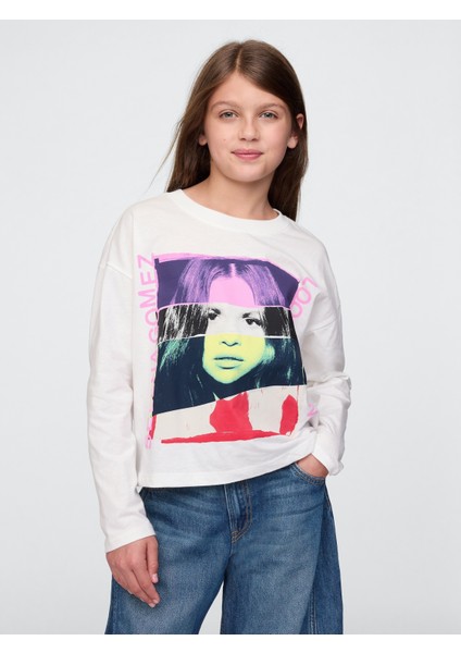 Kız Çocuk Beyaz Grafikli T-Shirt