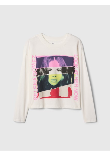 Kız Çocuk Beyaz Grafikli T-Shirt