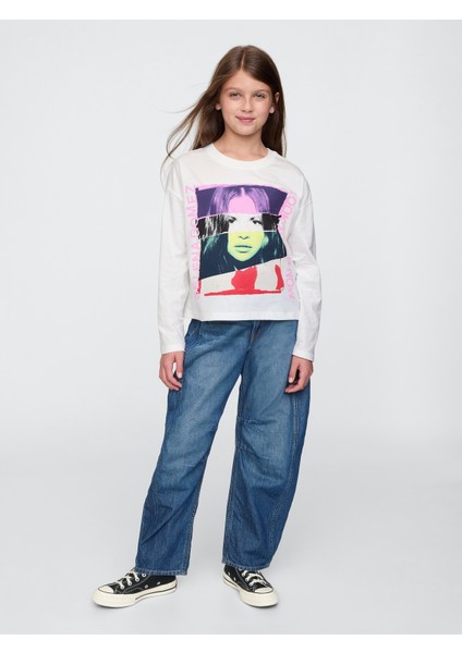 Kız Çocuk Beyaz Grafikli T-Shirt
