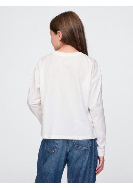 Kız Çocuk Beyaz Grafikli T-Shirt
