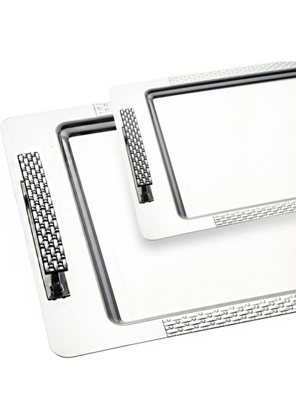 46 x 30 Sırma 2’li Sade Tepsi Seti (Çay ve Kahve Tepsisi) Gümüş 2 Paslanmaz Çelik