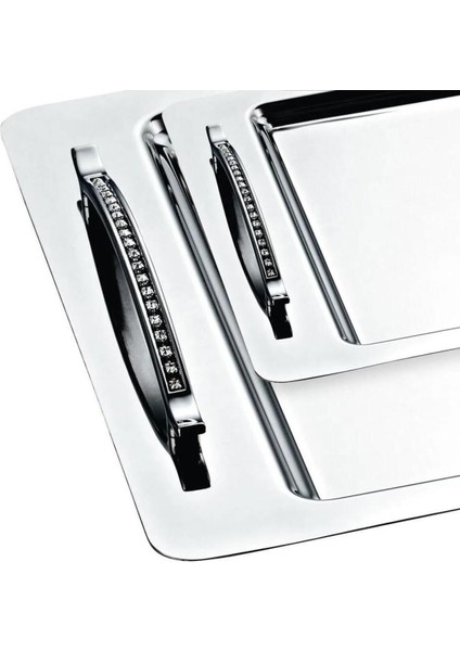 Paslanmaz Çelik Rana 2 Li Paslanmaz Çelik Tepsi Çay ve Kahve Tepsisi - Servis Tepsisi 2 Boy 36 x 27