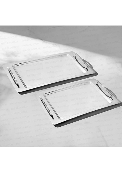 Paslanmaz Çelik Rana 2 Li Paslanmaz Çelik Tepsi Çay ve Kahve Tepsisi - Servis Tepsisi 2 Boy 36 x 27 fiyatları