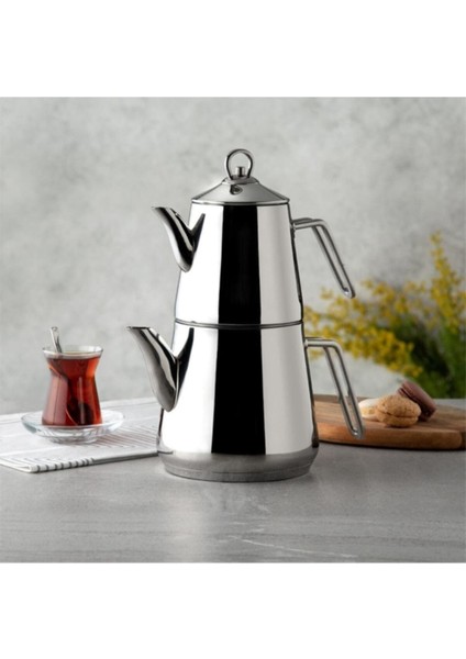 Beyaz Everest Çelik Çaydanlık Takımı Paslanmaz Çelik