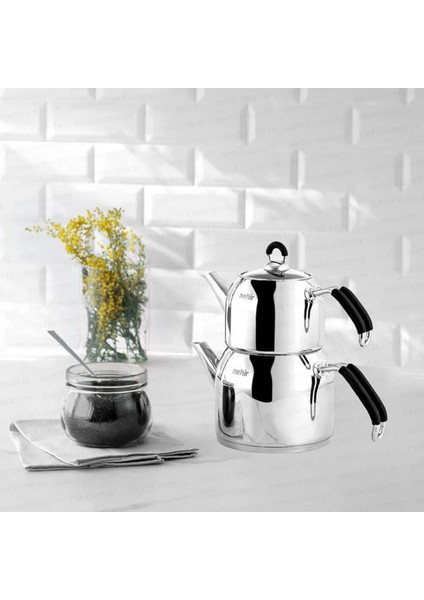 Bordo Modern Midi Çelik Çaydanlık Takımı 2 - 2,99 L Çelik