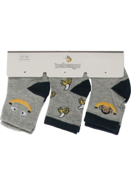 Erkek Bebek Gri Desenli Çorap 3'lü