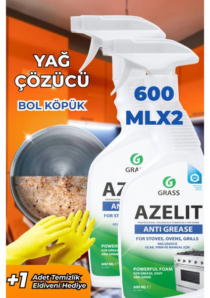 Azelit Ultra Anında Etki Mutfak Kir ve Yağ Çözücü Sprey 600ml x2