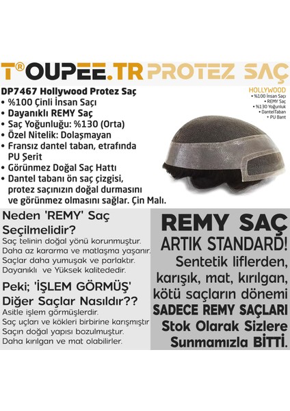 DP7467 Hollywood Protez Saç Erkekler İçin Protez Saç - Toupee For Men 30 mm - Doğal Dalgalı İnsan Saçı - Remy Saç - %130 Saç Yoğunluklu Saç Değiştirme Sistemi