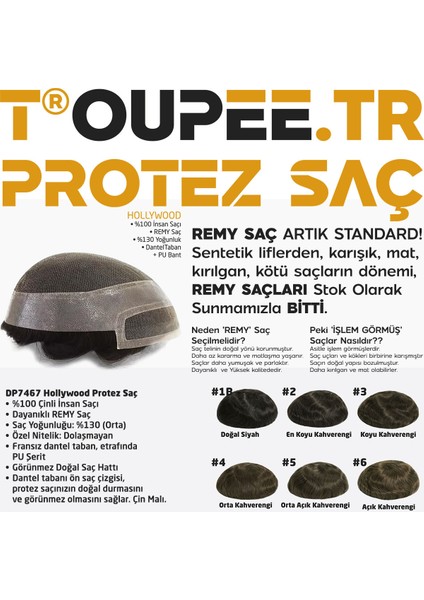 DP7467 Hollywood Protez Saç Erkekler İçin Protez Saç - Toupee For Men 30 mm - Doğal Dalgalı İnsan Saçı - Remy Saç - %130 Saç Yoğunluklu Saç Değiştirme Sistemi