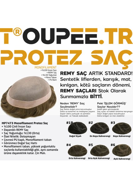 MP7473 Monofilament Protez Saç - Erkekler İçin Protez Saç - Toupee For Men - Doğal Dalgalı İnsan Saçı - Remy Saç - %130 Saç Yoğunluklu Saç Değiştirme Sistemi