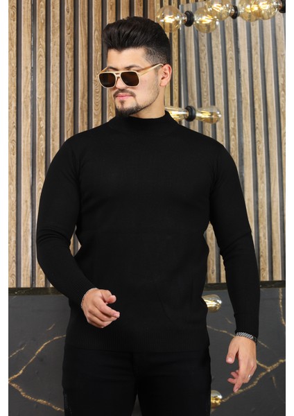 Erkek Yarım Balıkçı Yaka Boğazlı Triko Kazak Slim Fit Kışlık Üst Giyim Kazağı