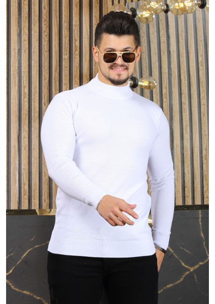 Erkek Yarım Balıkçı Yaka Boğazlı Triko Kazak Slim Fit Kışlık Üst Giyim Kazağı