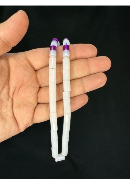 Mor Beyaz Geçişli Toz Kehribar Tesbih Kesme Kesim 11MMX7MM T-693 fiyatları