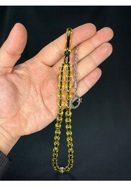 Toz Kehribar Tesbihsarı Sürmeli Beyzi Kesim 12MMX8MM T-695