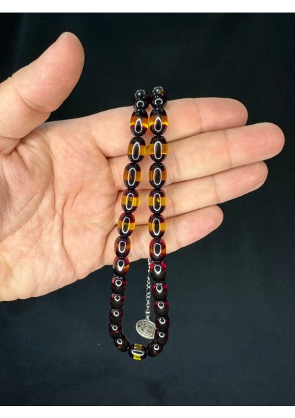 Toz Kehribar Tesbih Bordo Sarı Sürmeli Beyzi Kesim 12,5mmx8,5mm T-696 fiyatları