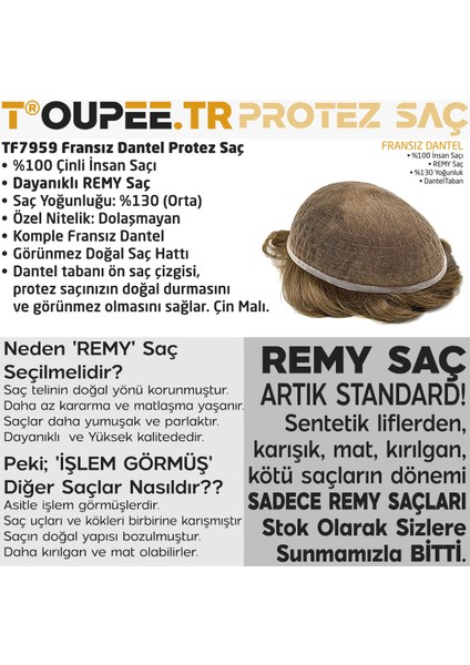 TF7959 Fransız Dantel Erkekler İçin Protez Saç - Toupee For Men - Doğal Dalgalı İnsan Saçı - Remy Saç - %130 Saç Yoğunluklu - Saç Değiştirme Sistemi - Peruk Ce Rohs