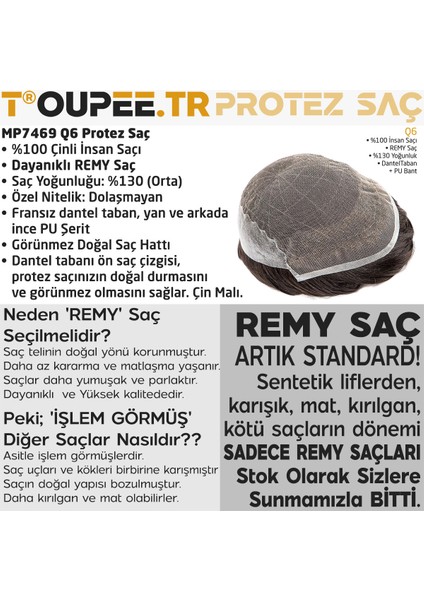 MP7469 Q6 Protez Saç - Erkekler İçin Protez Saç - Toupee For Men - Doğal Dalgalı İnsan Saçı - Dayanıklı Remy Saç - %130 Saç Yoğunluklu Saç Değiştirme Sistemi, 6x8" Boy #2 En Koyu Kahverengi