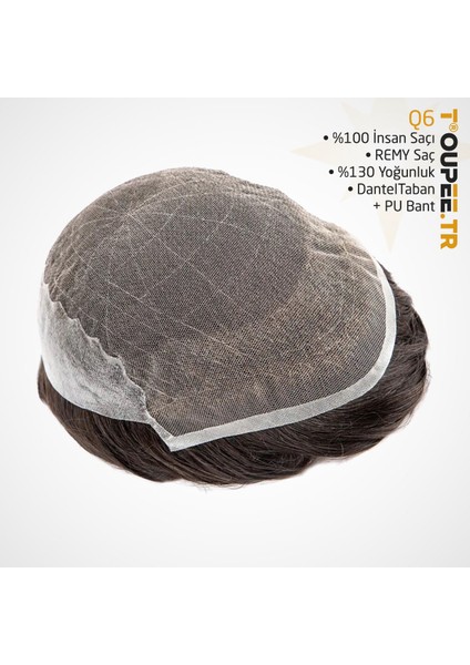 MP7469 Q6 Protez Saç - Erkekler İçin Protez Saç - Toupee For Men - Doğal Dalgalı İnsan Saçı - Dayanıklı Remy Saç - %130 Saç Yoğunluklu Saç Değiştirme Sistemi, 6x8" Boy #2 En Koyu Kahverengi