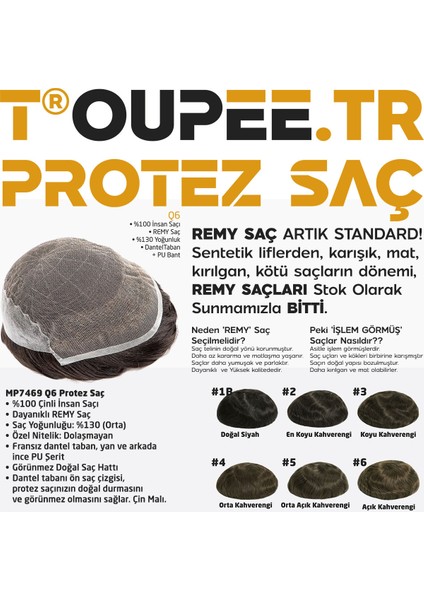 MP7469 Q6 Protez Saç - Erkekler İçin Protez Saç - Toupee For Men - Doğal Dalgalı İnsan Saçı - Dayanıklı Remy Saç - %130 Saç Yoğunluklu Saç Değiştirme Sistemi, 6x8" Boy #2 En Koyu Kahverengi