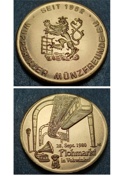 69F74FA2737 1980 Almanya Vohvinkel'deki Bit Pazarı Hatıra Madalyon 12.3gram 30MM