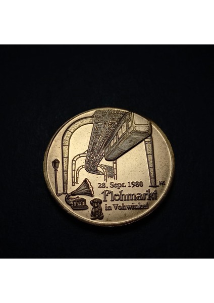 69F74FA2737 1980 Almanya Vohvinkel'deki Bit Pazarı Hatıra Madalyon 12.3gram 30MM