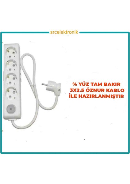 Multi-Let 4 Lü 3x2.5 Öznur Kablo Tam Bakır (18 ile 40 Metre Arası) Anahtarlı Topraklı Çocuk Korumalı Uzatma Grup Priz ( 3x2.5 Ttr Öznur Kablo Tam Bakır) Ttr Kablo Tseli