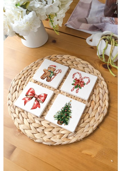 Arslart Atölye “gingerbread ve Şeker Kamışı” Temalı Bardak Altlığı 4’lü Set Doğal Taş Traverten (10X10 Cm) fiyatları