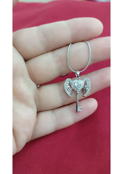 1.sınıf Çelik Kararma Yapmaz Zirkon Taşlı Melek Kalp Anahtar Figürlü Silver Kolye fiyatları