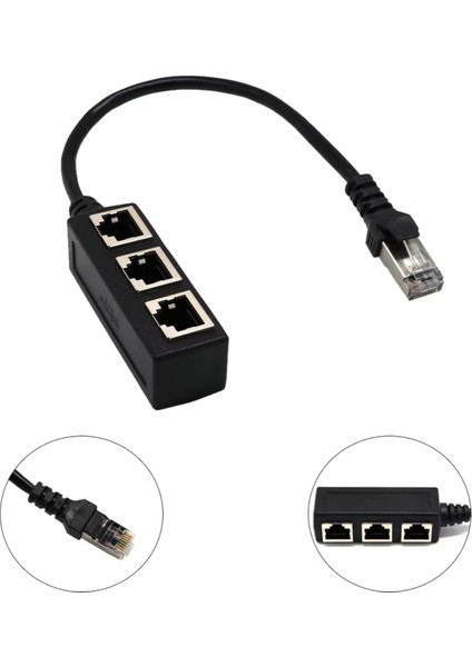 Ethernet RJ45 3\'lü Dağıtıcı Splitter, RJ45 Dağıtıcı, 3lü Ethernet Uzatma Kablosu, Kablo, 3 Sokete Fiş, Aktarım Bağlantısı, Ayırıcı