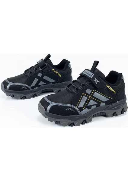 Çocuk Erkek Siyah Su Geçirmez Ortopedik Bantlı Outdoor Ayakkabı