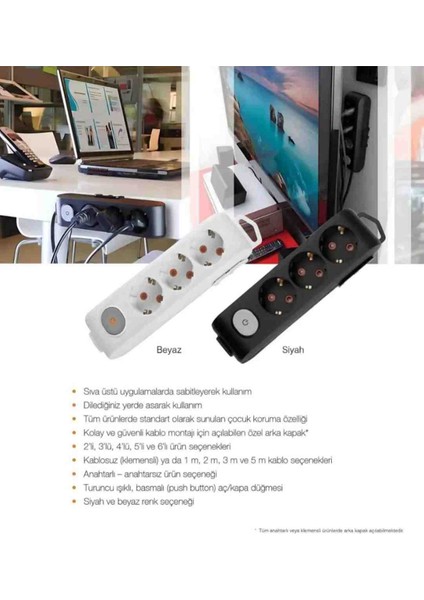 Multi-Let 5 Li 3x2.5 Öznur Kablo Tam Bakır (18 ile 40 Metre Arası) Anahtarlı Topraklı Çocuk Korumalı Uzatma Grup Priz ( 3x2.5 Ttr Öznur Kablo Tam Bakır) Ttr Kablo modelleri