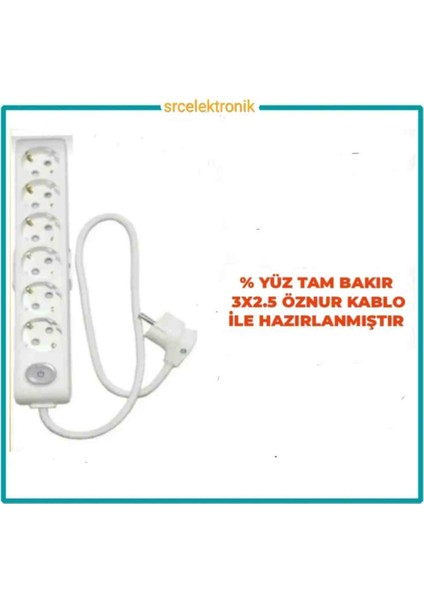 Multi-Let 6 Lı 3x2.5 Öznur Kablo Tam Bakır (18 ile 40 Metre Arası) Anahtarlı Topraklı Çocuk Korumalı Uzatma Grup Priz ( 3x2.5 Ttr Öznur Kablo Tam Bakır) Ttr Kablo Tseli HO5VV-F