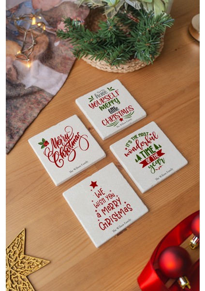 Arslat Atölye Christmas Motto Yazılı Bardak Altlığı 4’lü Set Doğal Taş Traverten (10X10 Cm) fiyatları