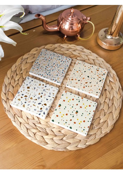 Arslat Atölye Tezzo Desenli 4’lü Set Bardak Altlığı Doğal Taş Traverten (10X10 Cm) fiyatları