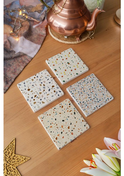 Arslat Atölye Tezzo Desenli 4’lü Set Bardak Altlığı Doğal Taş Traverten (10X10 Cm) modelleri