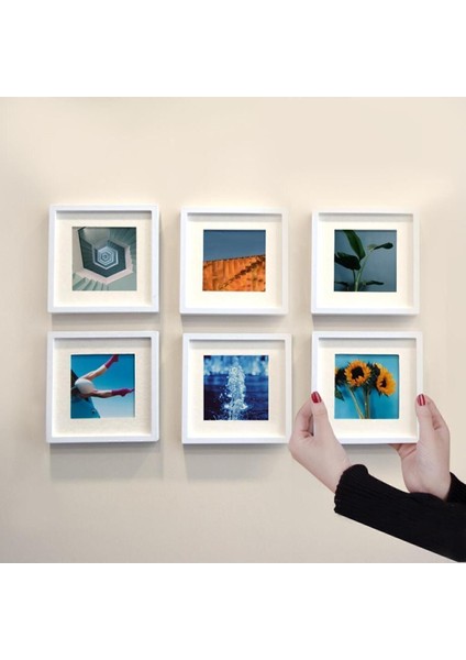 Yapışkanlı Sök-Tak Paspartulu Beyaz 14X14CM Pola Kare Fotoğraf Çerçevesi - 6'lı paket