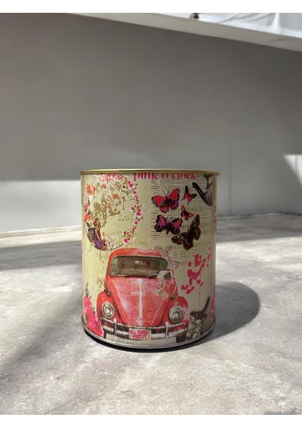 Vintage Beetle Araba ve Kelebek Desenli Silindir Kumbara