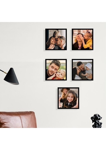 Yapışkanlı Sök Tak Pola Çerçeveler 14X14CM - 5'li Paket Siyah Beyaz